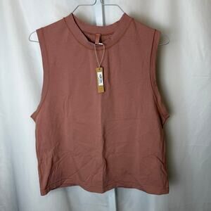 SKIMS 4X Mock Neck Sleeveless Top Clay Stretch Cotton NWT Athleisure Shirt Nude